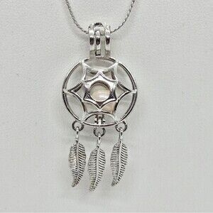 Native American Sterling Silver Dream Catcher Neck with Floating Pearl